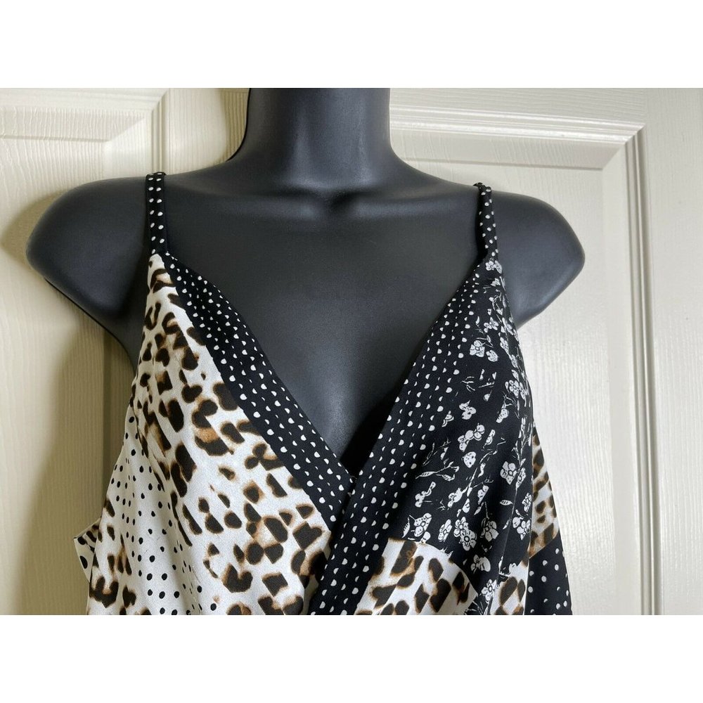 Cabi Blouse Women Size 8 M Sleeveless Contrasting Patterns Leopard Polka Dot Top - Picture 2 of 10